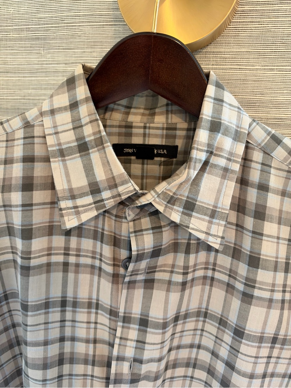 John Varvatos Men's Plaid Button-Down Shirt - Beige and Gray
